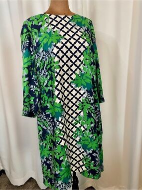 Boden Eliza Blue & Green Garden Lattice Silk Blend Dress Size 10